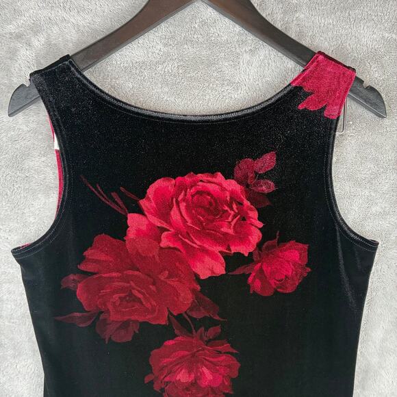 VTG 90s Velvet Dress M Mini‎ Black Red Floral Shimmer Whimsigoth Fairy Grunge - Picture 3 of 12